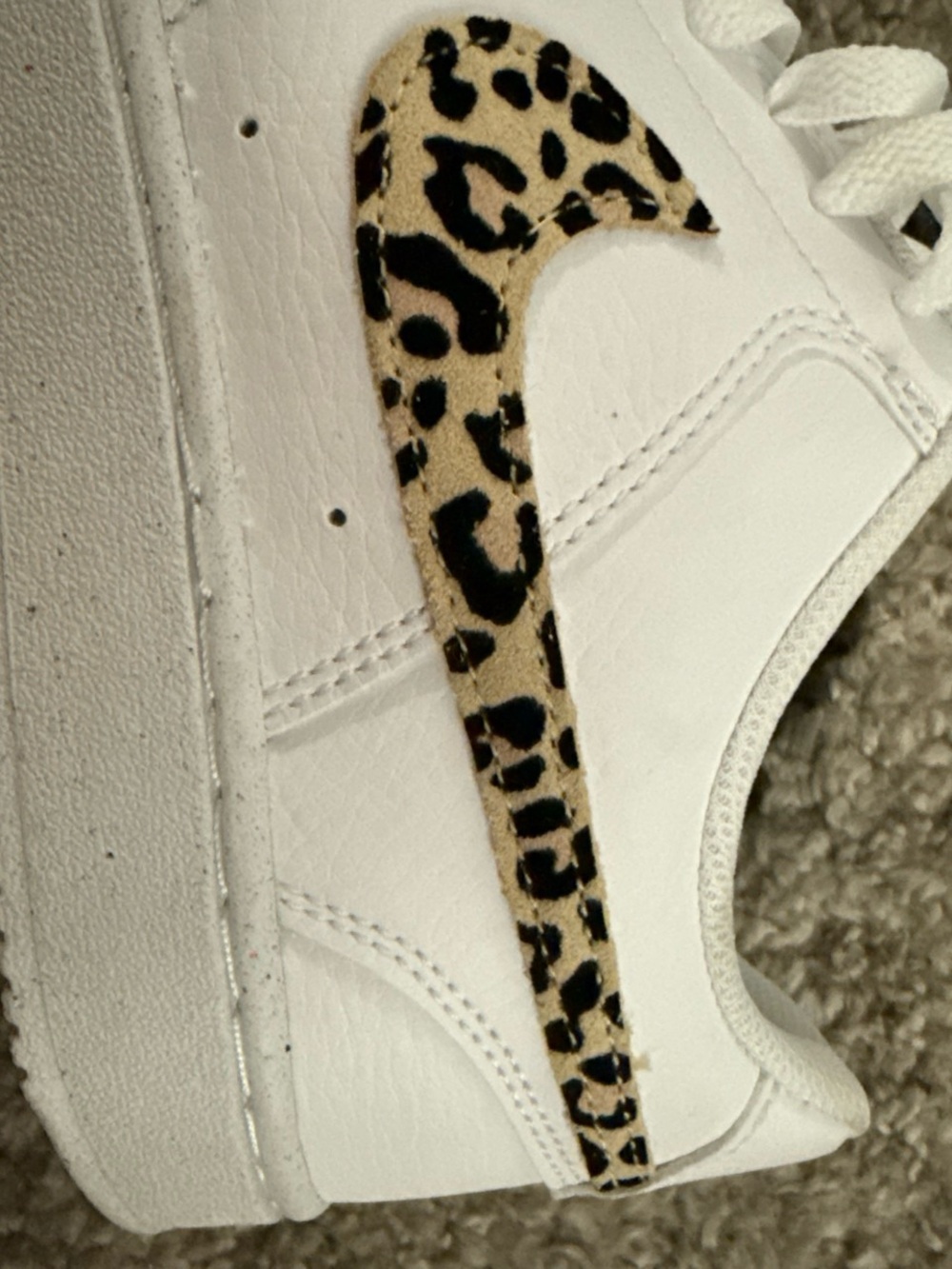 Nike Women’s White Sneakers with Leopard Swoosh Accents - Picture 5 of 7
